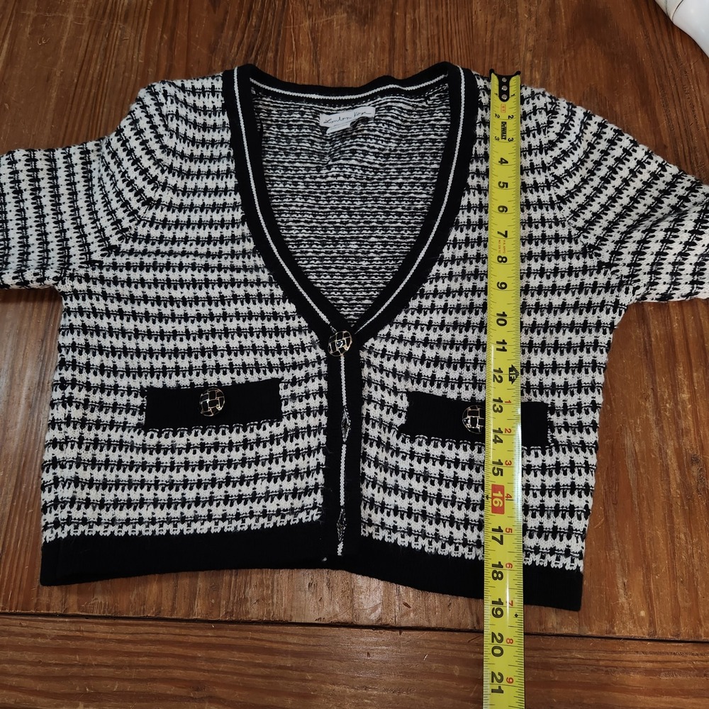 London Kaye Black White‎ Women's Cropped V-Neck Cardigan Buttons Large Office - Picture 13 of 15
